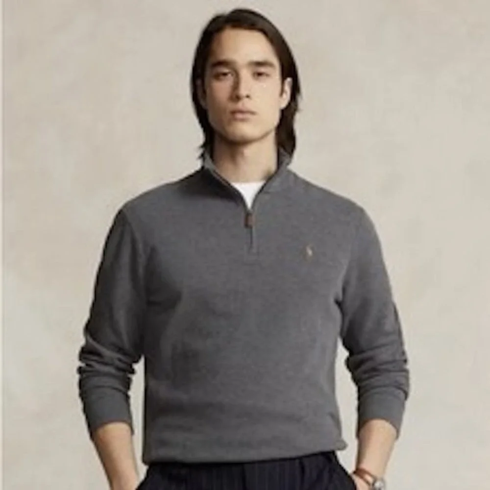 Polo Ralph Lauren Estate Rib Sweater Men XL Gray Pullover Quarter Zip Flesh Pony